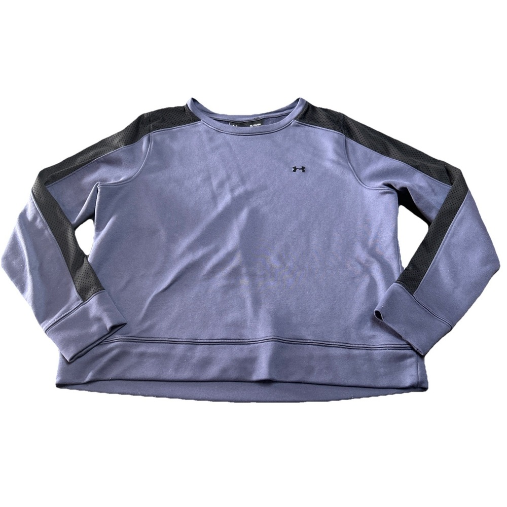 Under Armour Pullover Sweatshirt Womens XL Crewneck Blue Black Mesh Sleeve
